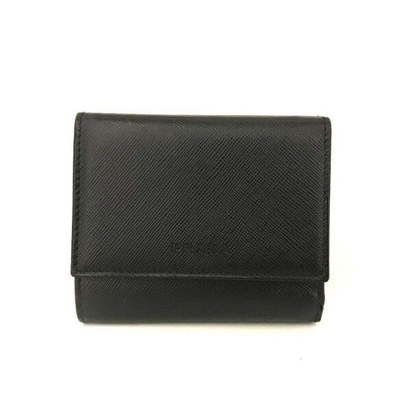 ⭐ PRADA Saffiano Black Leather Trifold Wallet/4X0437 - Picture 2 of 8